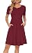 AUSELILY Women's Summer Short Sleeve Flowy Tunic Dress for Work Wine Red S