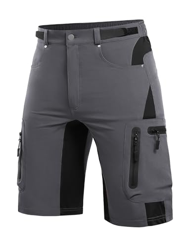 Cycorld Kurze Hosen Herren, Wanderhose Atmungsaktiv mit 6 Taschen Leichte Schneltrocknen Fahrradhose MTB Hose Radlerhose Manner Kurz Cargo Bermuda Shorts Treking Outdoorhose Sommer(Grau,M)