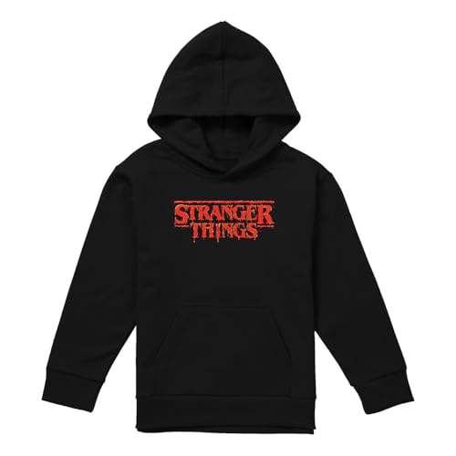 Stranger Things Red Drip Logo Youth Kids Boy/Girls Pull-Over Hoodie, Black, 9-11