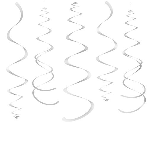 Image of Silver Party Hanging Swirl Decorations Plastic Streamer for Ceiling, Pack of 28