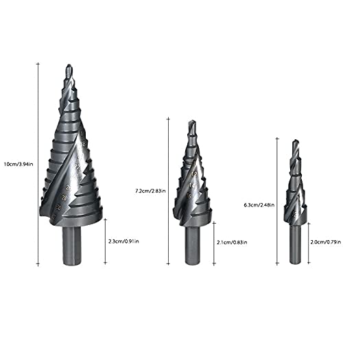 Foret Bits 3PCS 4-32MM Step Foret Cobalt Set en Spirale en Acier à Haute Vitesse d'azote pour Le Coiffeur de Tige de Tige de Triangle en métal Outils, Accessoires