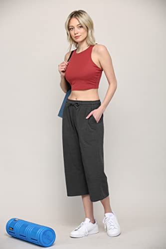 Image of Lock and Love Womens Capri Pants Loose Yoga Pants Wide Leg Drawstring Comfy Lounge Pajama Capris Sweatpants with Pockets