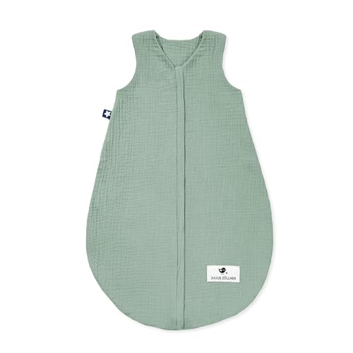 Julius Zöllner Musselin Sommerschlafsack grün, Größe 60 | aus weicher Musselin Baumwolle, sicher und schadstoffgepüft, ideal für warme Sommernächte