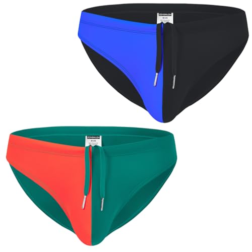 ZONBAILON 2 Pack Men's Fashion Low-Rise Swimming Briefs Bikini Swimsuit with Adjustable Drawstring M