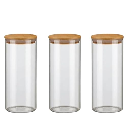 Kit 3 Potes De Vidro Tampa De Bambu 1Litro Potes Hermetico 1000 ML