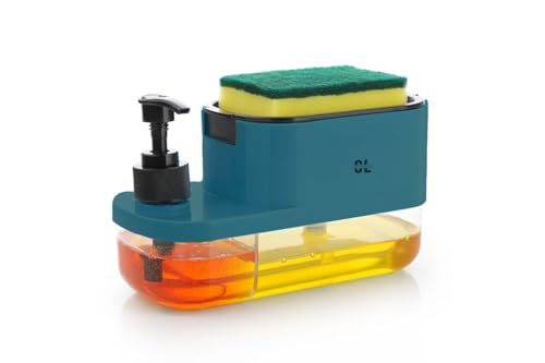 Image of 3 in 1 Soap Dispenser for Kitchen with Sponge Holder | Plastic Dish Soap Pump Dispenser with Detachable Tray | Liquid Soap Dispenser for Wash Basin Kitchen Sink Countertop Bathroom
