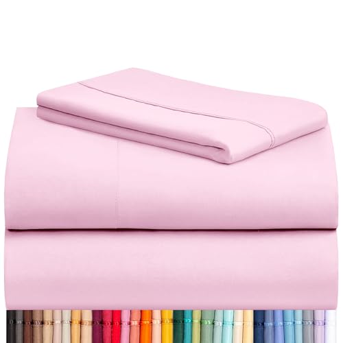 Image of LuxClub 3 PC Twin XL Sheet Set, Deep Pockets Wrinkle Free Cooling Bed Sheets Hotel Bedding for Women, Men, Kids & Teens, Includes 1 Fitted Sheet, 1 Flat Sheet and 1 Pillowcase-Silky Soft Powder Pink