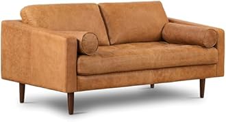 POLY & BARK Napa 72" Leather Sofa – Full-Grain Italian-Tanned Aniline Leather, Feather-Down Comfort, Solid Wood Frame, Walnut Legs, Cognac Tan