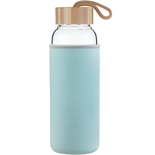 Life4u 1 L Sport Trinkflasche Glas Große Klappe Wasser Flasche Mit Bambus Deckel 1000 ml / 1 Litre