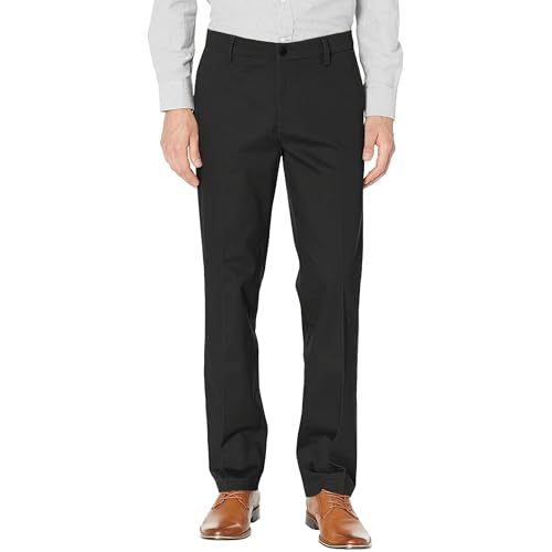 Mens Straight Fit Casual Pants with Expandable Waist Flat Front Chino Pants