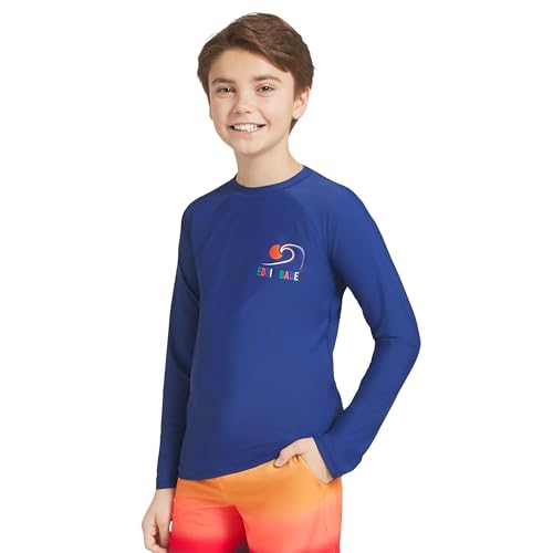 Eddie Bauer Boys' Swim UPF 50+ Long Sleeve Sun Tee Rash Guard Shirt, Limoges, Large