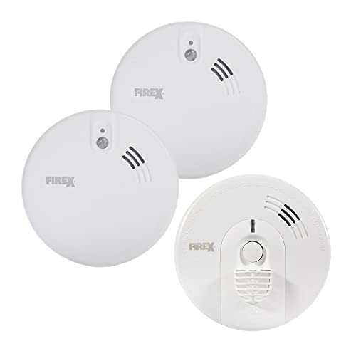 Kidde Firex KF Series Mains Powered Fire Alarms Kit (2 Smoke & 1 Heat) with Alkaline Back-up Battery