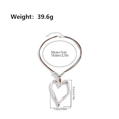 GIGB PBDK Boho Heart Choker Cord Necklace for Women Adjustable Open Beaded Big Heart Pendant Necklaces Exaggeration Love Chains Leather Choker Cowgirl Jewelry2