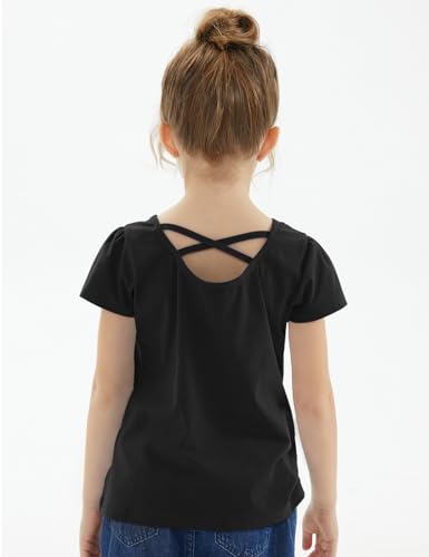 Image of Noomelfish Girls Criss Cross Back T-Shirts Short Puff Sleeve Tee Tops (5-12 Years)