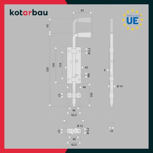 KOTARBAU Verrou de porte - Verrou de porte - Verrou de porte - Verrou de porte - Verrou de porte sectionnel - 320 mm – vue 3