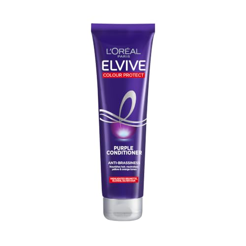 LOreal Paris Elvive Colour Protect Anti-Brassiness Purple Conditioner Neutralises Yellow Orange & Brassy Tones Nourishes Highlighted Blonde Brunette & Grey Hair 150ml