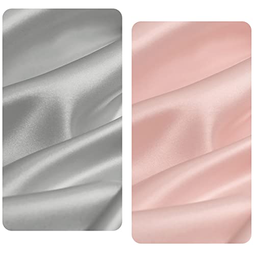 Image of SiinvdaBZX 2 Pcs Satin Bassinet Sheets for Baby Hair, Light Grey & Pink | Silk-Like Soft Bassinet Fitted Sheets for Hourglass, Oval & Rectangular Bassinet Mattress