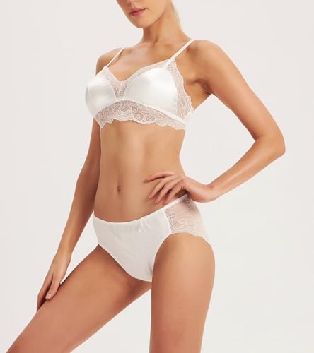 SilRiver Women's Satin Bralette Tops Silk Wirefree Bra Lace Cami Bra with Removable Pads3