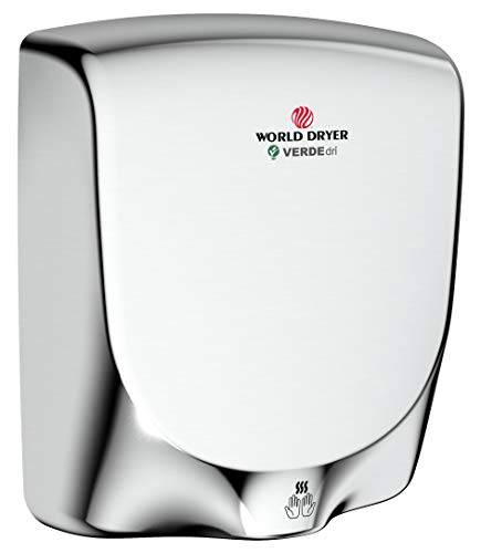 World Dryer Q-972A VERDEdri Commericial Hi-Speed Quick-Dry Surface-Mounted ADA Compliant Hand Dryer, Stainless Steel Cover Polished, Universal Voltage 110-240V