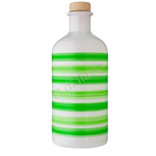 Aceite de Oliva Virgen Extra 500 ml | Tarro de Cerámica Decorado a Mano | 100% Apulia Italiana | Prensado en Frío y Artesanal | Idea de Regalo Gourmet (Verde)
