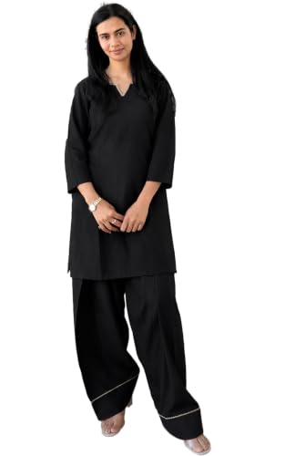Image of Women's Rayon Farshi Salwar Suit with Palazzo Set 3 /4 Sleeves Plain Kurti for Women and Girls