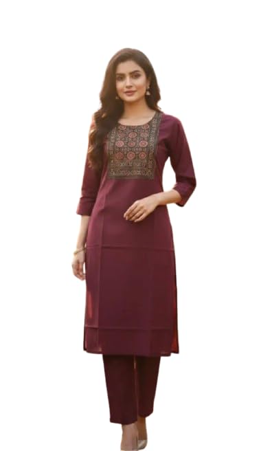 AJRAKH DHABU Cotton Kurti Palazzo, M