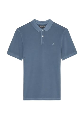 Marc O'Polo Herren Kurzarm-Poloshirt mit Knopfleiste Shaped Fit, Blau (Moon Stone), S – Ansicht 6