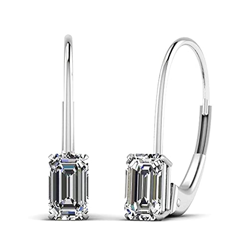 Boucles d'oreilles pendantes coupe émeraude en argent pour mariage