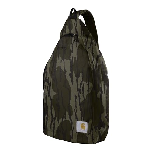 Image of Carhartt Durable Sling Bag, Crossbody Backpack with Side Release Buckle, Tablet Sleeve and Adjustable Strap, Mossy Oak Bottomlands, 10L