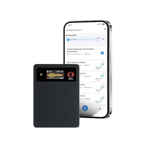 AI Voice Recorder,Note Voice Recorder, App Control, Transcribe & Summarize with AI Technology, Support 112 Languages, 64GB Memory, Audio Recorder for Lectures, Meetings, Calls, Black