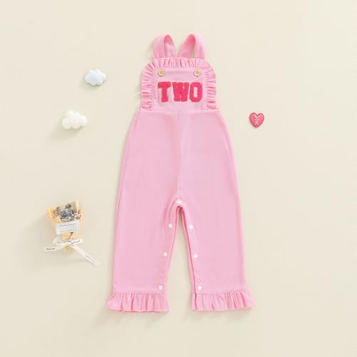 Yuemengxuan Toddler Baby Girl First Birthday Outfit One Embroidery Ruffle Romper Infant Jumpsuit Overalls Fall Clothes4