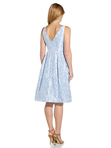 Adrianna Papell Women's Pearl Trimmed Jacquard Dress, Elegant Sky Multi, 12