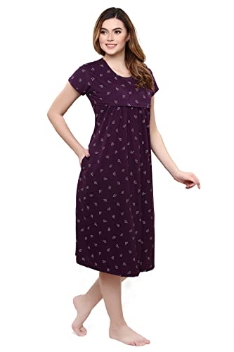 Image of TIGYWIGY Women's Cotton Printed Knee Length Maternity /Feeding /Nursing Nighty