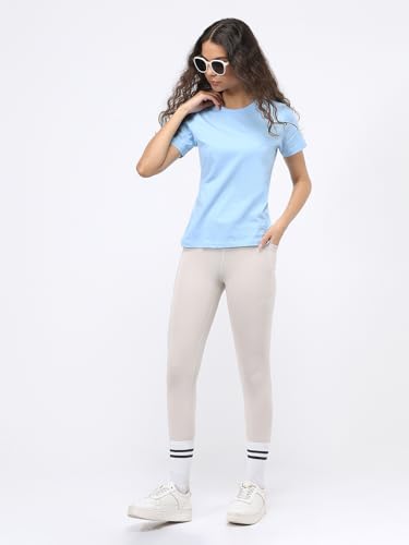 Image of NOBERO 100% Cotton T-Shirts for Women Stylish | Regular Fit | Solid T Shirts for Women 180 GSM Combed Cotton | Crew Neck Half Sleeve