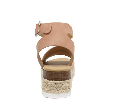 Image of Soda Topic Open Toe Buckle Ankle Strap Espadrilles Flatform Wedge Casual Sandal