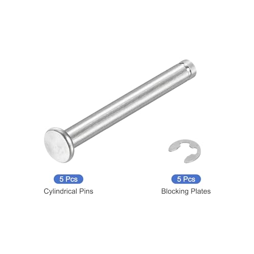 QUARKZMAN 5er Set M5x45mm 304 Edelstahl Zylindrischer Stift mit Sicherungsring, Flachkopf gerillter Scharnierzylinder Positionierungsstift mit E-Clip Sicherungsring, Silber