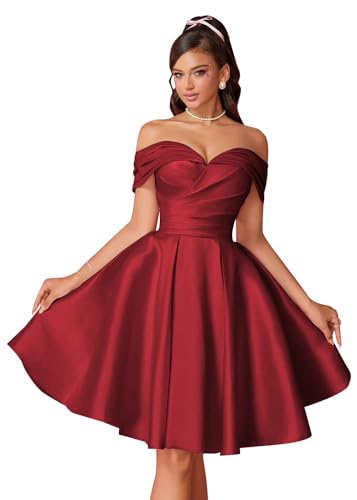 Off Shoulder Homecoming Dresses 2025 Satin Short Prom Dresses for Teens Mini Birthday Dresses for Women
