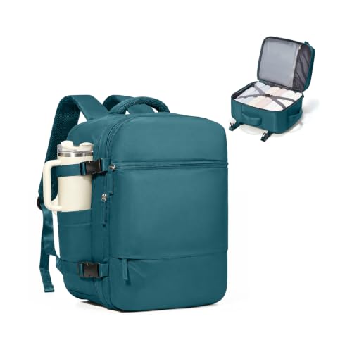 Image of suradar Travel Backpack for Women Men, Carry On Backpack Flight Approved Personal Item Travel Bag Laptop Backpack Waterproof Weekender Essentials Hiking Rucksack Casual Daypack Peacock Blue