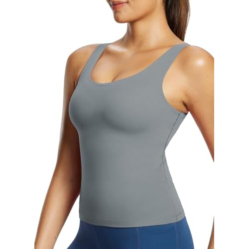 baleaf Freeleaf Women's Longline Sports Bras, Wirefree 3D Molded Cup Tank Tops, Medium Support Yoga Workout Running Bra Dark Gray Large-X-Large