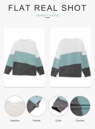 KISSMODA Womens Casual Long Sleeve Sweatshirts Color Block/Solid Tops Corduroy Crewneck Tunic Pullover with Pockets