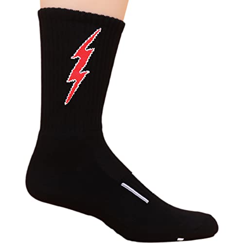 Black with Red Crew Lightning Electric Insane Bolt Fitness Socks