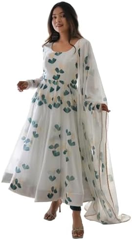 Shasmi Women's Georgette Anarkali Floral Printed Kurta With Pant & Dupatta (Ankle Length Dress 114)