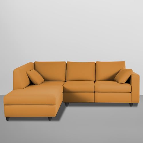 Image of Florian LHS 4 Seater L Shape Sofa Set for Living Room (Orange Fabric) Premium Fabric Sofa