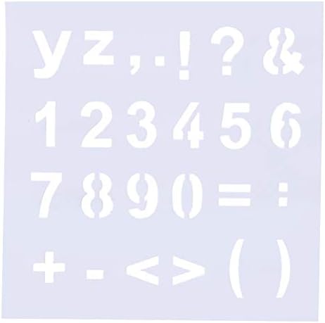 White plastic stencil with numbers and common symbols for engraving or pyrography.