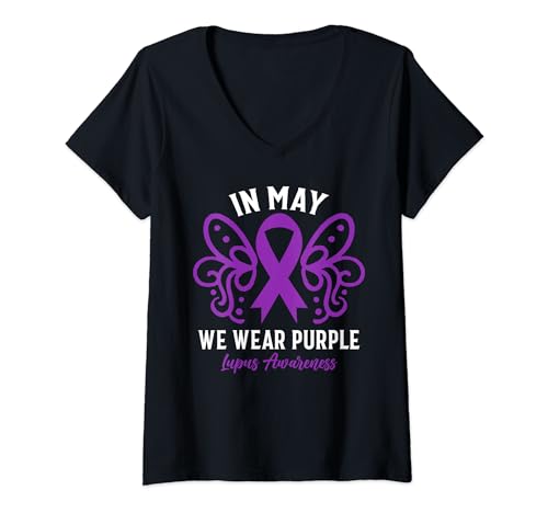 Donna In May We Wear Purple Ribbon Lupus Awareness Maglietta con Collo a V