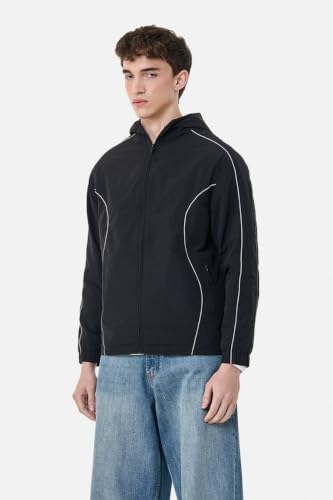 Image of SNITCH Men Regular Fit Jacket | Hooded Neckline & Full Zip Placket | Polyester Woven Smooth Fabric & Synthetic Fill Breathable Athleisure Wear For Travel Outdoor Casual
