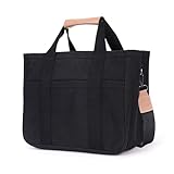 Women Multi-pocket Canvas Tote Bag Durable Large Capacity Crossbody Handbag Casual Practical Shoulder Bag with Compartments(13.78x9.84x5.91inch)