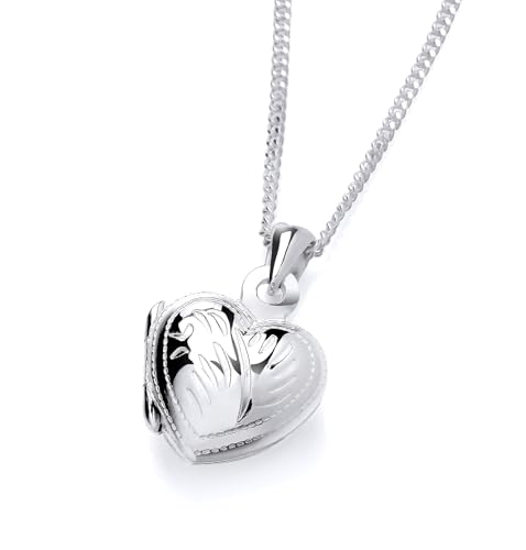 Old English Jewellers 925 Sterling Silver Patterned Heart Shape Small Photo Locket Pendant Necklace + 16 18 20 inch Chain (18)