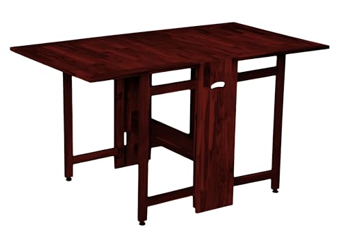 Image of Dawn Riser Two-Side Folding Teakwood Table - Space-Saving Design, Sturdy, Adjustable Levelers, Multi-Purpose Dining, Work, Study, Easy Assemble, Compact Indoor Outdoor Use - DIY Model - Mahogany