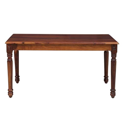 Image of Solid Sheesham Wood 6 Seater Dining Table Set for Home (Honey Brown Finish)